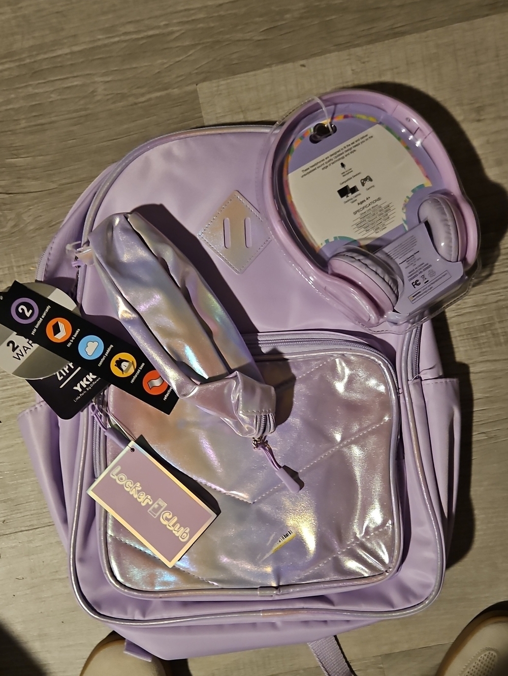 Locker Club Kids' 16L Nylon Backpack with Headphone Pencil Pouch - Lavender - Picture 2 of 2